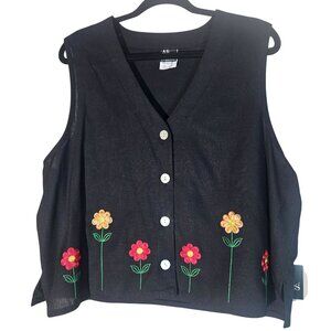 Ali Miles Black Sleeveless Floral Button Vest L – Artsy Grannycore, Bold Boho